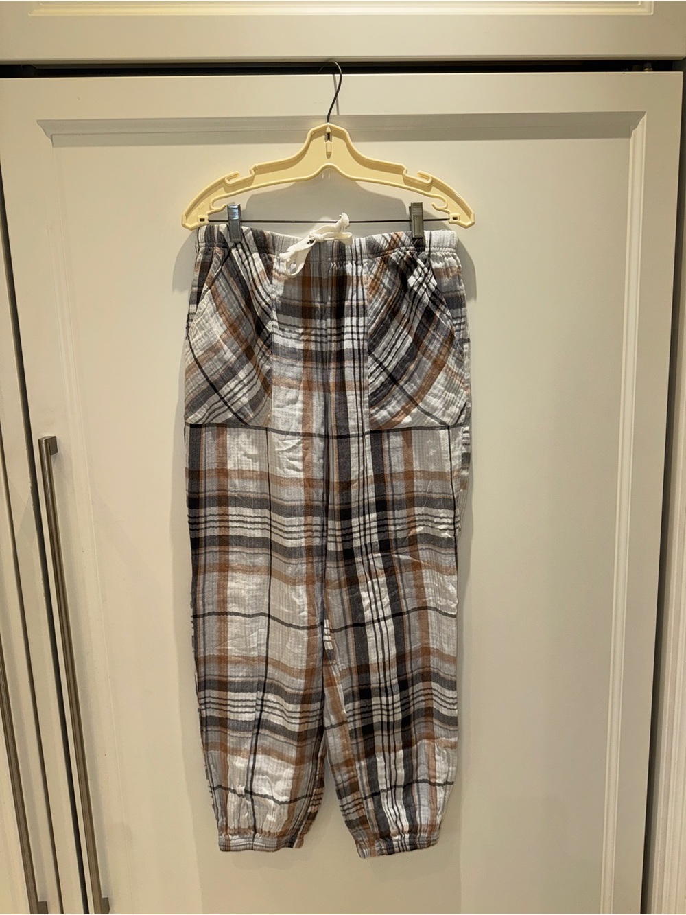 Aerie Plaid Drawstring Jogger Pants in Brown and Cream new!